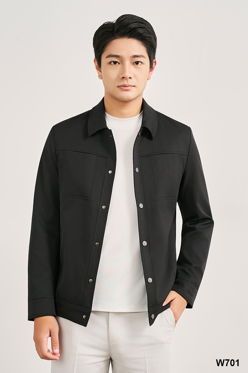 Áo jacket regular fit nam túi chìm màu đen | W701